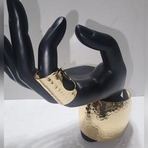 Hammered Gold Colored Cuff Bracelet with Matching Adjustable Ring Set Nwt